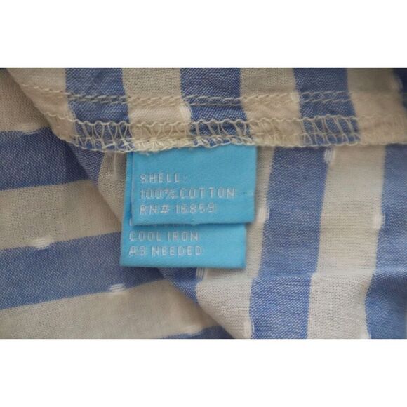 J. McLaughlin Women's Sz S Blue/Cream Striped Swiss Dot Button-Up L/S Shirt - Picture 4 of 6